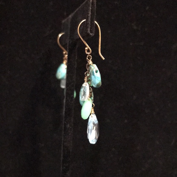 Earrings - 14k YG - Multi Gemstones - 1-3/4” Drop - BOHO - Picture 5 of 8
